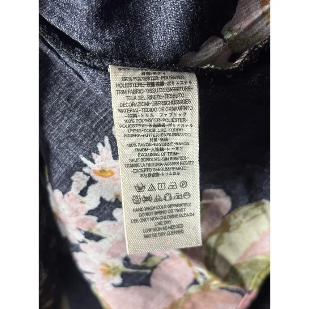 Free People Falling Flowers Frock Mini Dress Tunic Black Sz S